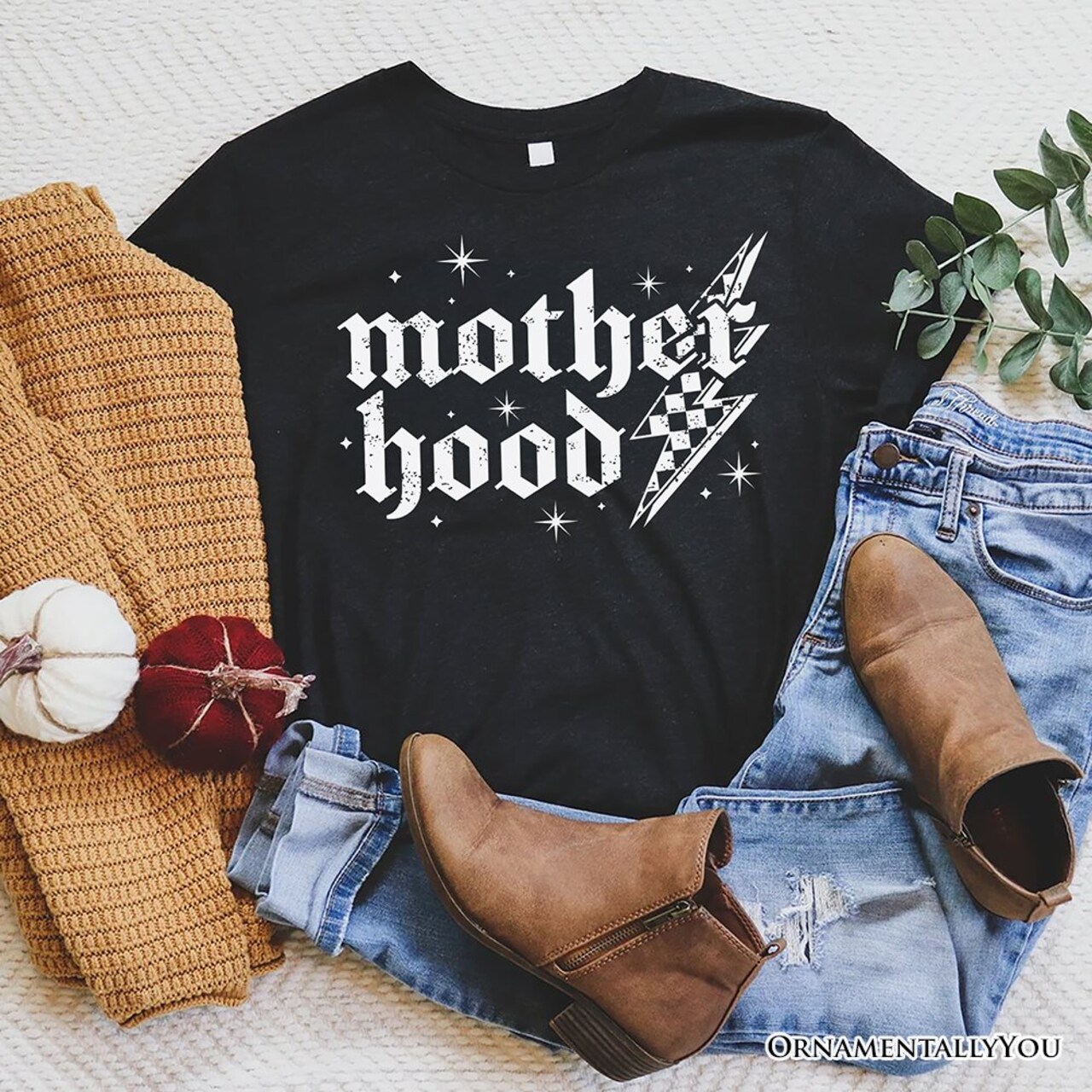 Checkered Motherhood Lightning T-Shirt, Black and White Retro Tee for Strong Mothers